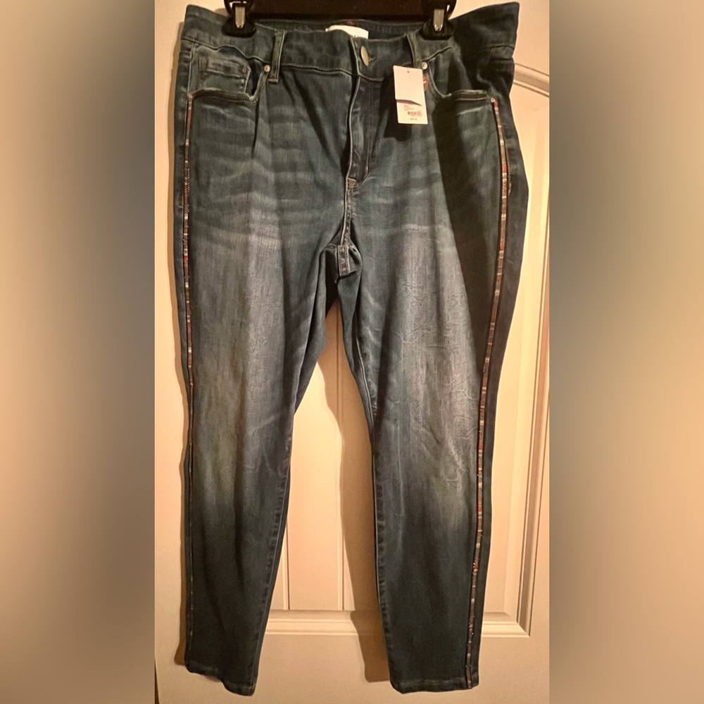 Lane Bryant Women's Blue Jeans with Colorful Stitched Side Stripe